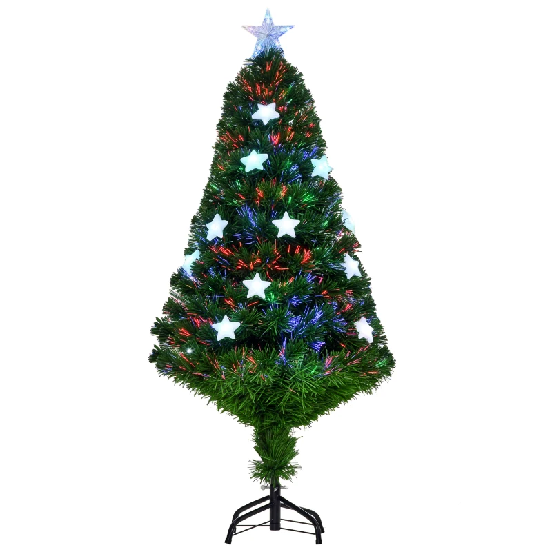 HOMCOM Sapin de Noël artificiel lumineux 120 cm 16 lumières LED fibres optiques lumineux multicolores 130 branches PVC étoile sommet brillante vert