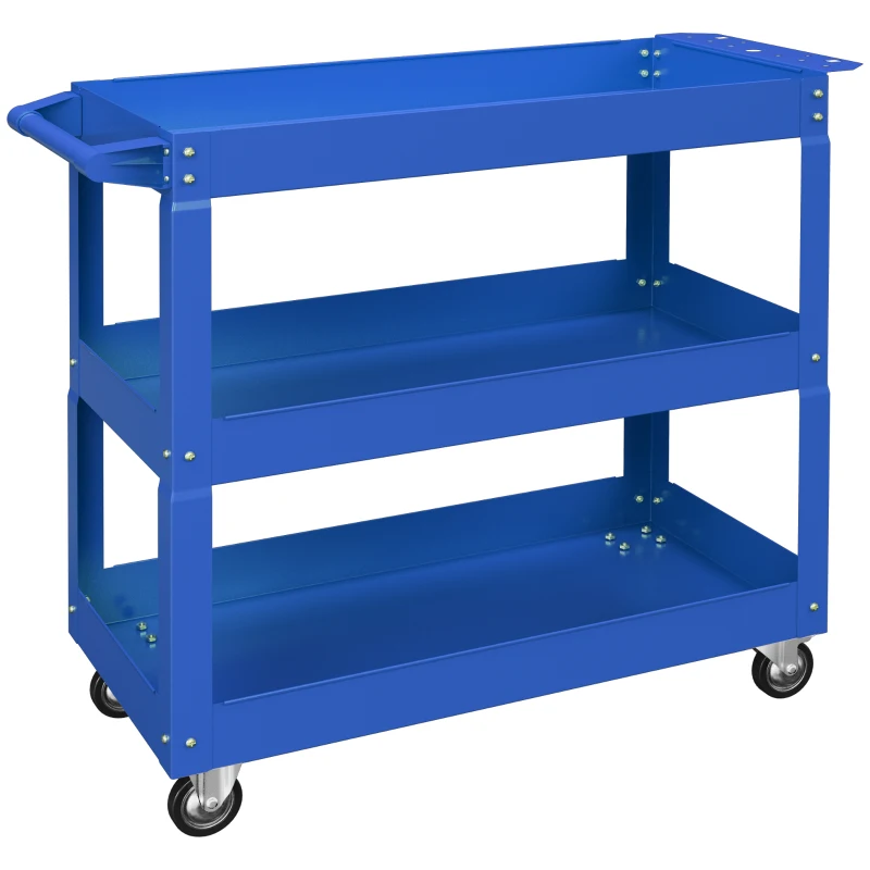 DURHAND Carrinho de Ferramentas com Rodas 3 Prateleiras de Armazenamento e Alça Lateral 83x35,3x76 cm Azul
