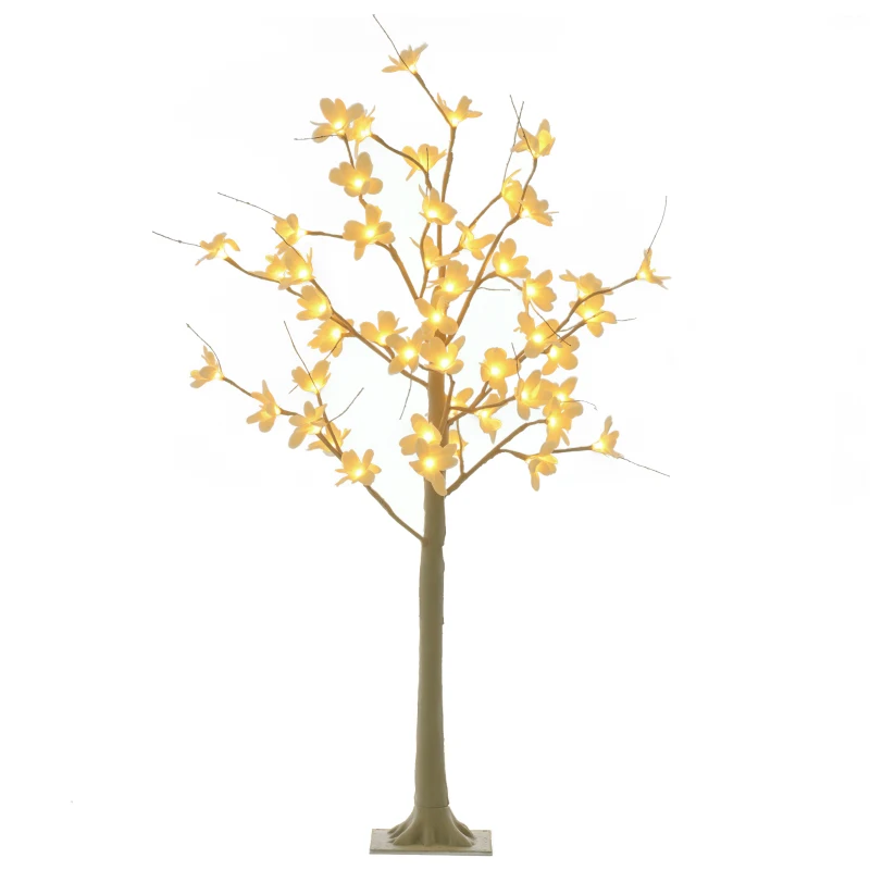 HOMCOM Árbol de Flor de Cerezo con 48 Luces LED IP44 en Blanco Cálido Decoración para Interiores 18x18x120 cm Caqui