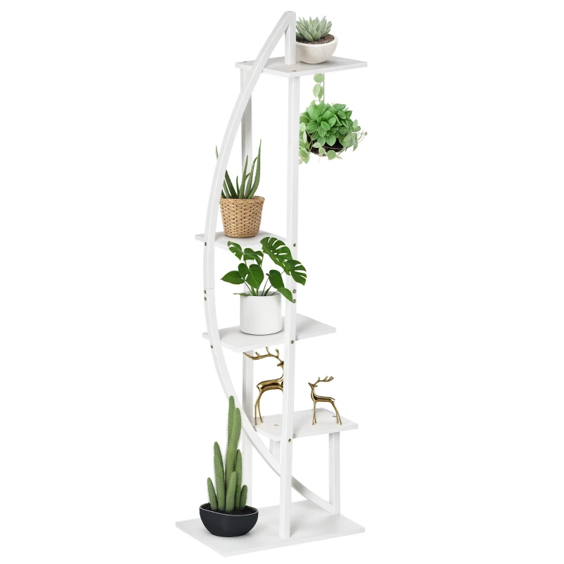 Outsunny Portafiori a 5 Livelli a Mezzaluna per Interni ed Esterni in MDF e Acciaio, 50x30x160 cm, Bianco
