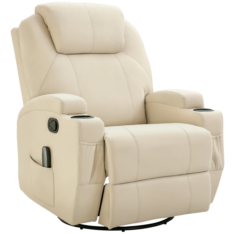 HOMCOM Sillón de masaje reclinable, sillón de relajación, respaldo y reposapiés ajustables, 84 x 92 x 109 cm, crema