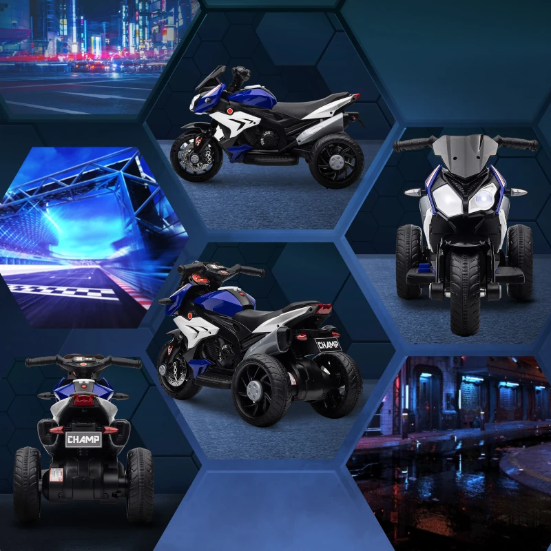 HOMCOM Moto électrique enfants 3 roues 6 V, voiture électrique enfants 3 à 5 ans, effets lumineux et sonores, 86x42x52cm, noir(m-7)