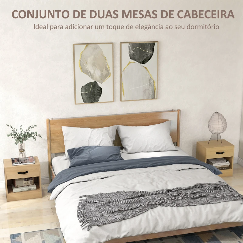 HOMCOM Conjunto de 2 Mesas de Cabeceira para Dormitório Estreitas com Gaveta e Compartimento Aberto 39x28x41 cm Madeira