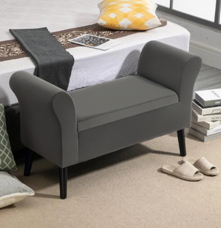 HOMCOM Panca Contenitore Imbottita per Camera in Tessuto Vellutato con Braccioli, 111.5x41x65cm - Grigio