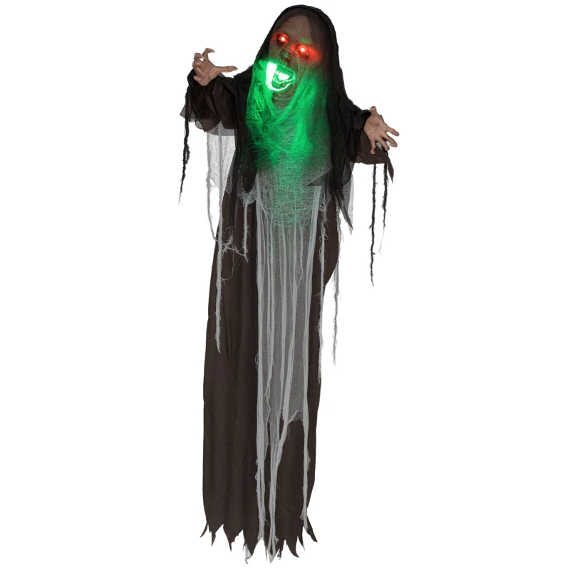 HOMCOM Grünes Monster, Helloweendeko, gruselige Soundeffekte, rote Augen, beweglich, 183 cm(m-10)
