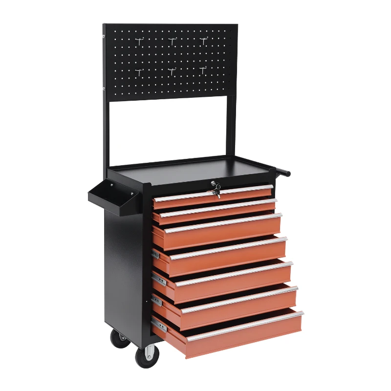 HOMCOM Carrello Porta Utensili Attrezzi Attrezzatura con Cassettiera 61.5 x 33 x 76cm Nero e Arancione