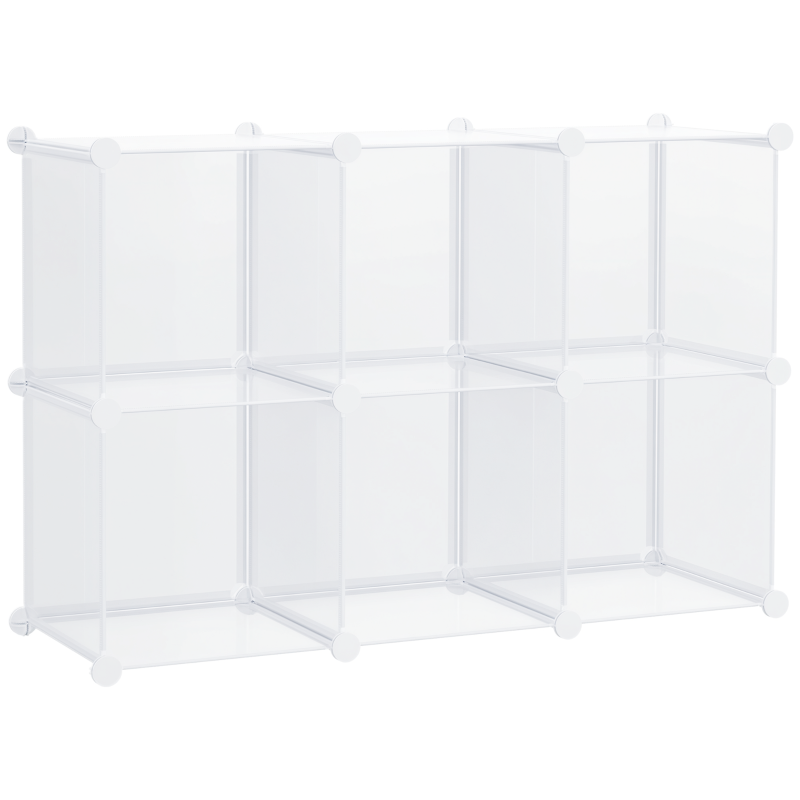 HOMCOM Mobile Scarpiera Modulare Salvaspazio, 6 Cubi in Plastica PP, 65x32x162 cm, Trasparente