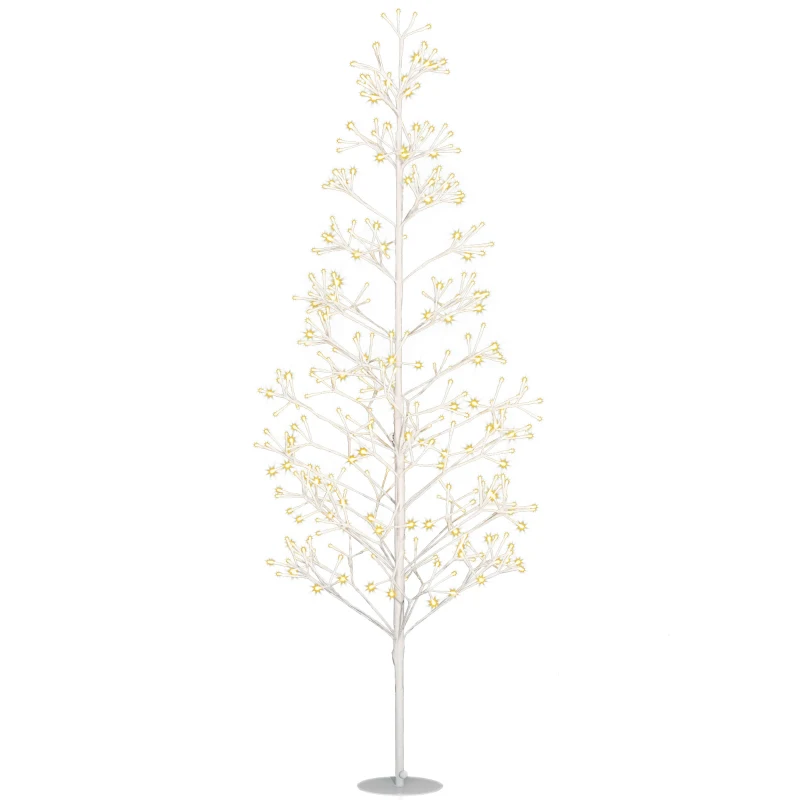 HOMCOM Brad Artificial de Crăciun cu 384 Lumini LED Albe și Crengi Pliabile din PP și Oțel, Ø20x180 cm, Alb