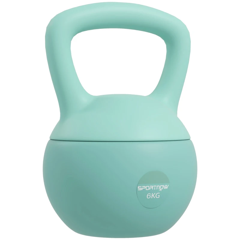 SPORTNOW Pesa Rusa 6 kg Kettlebell Relleno de Arena Metálica y Mango Antideslizante para Entrenamiento en Casa 19x19x28 cm Verde