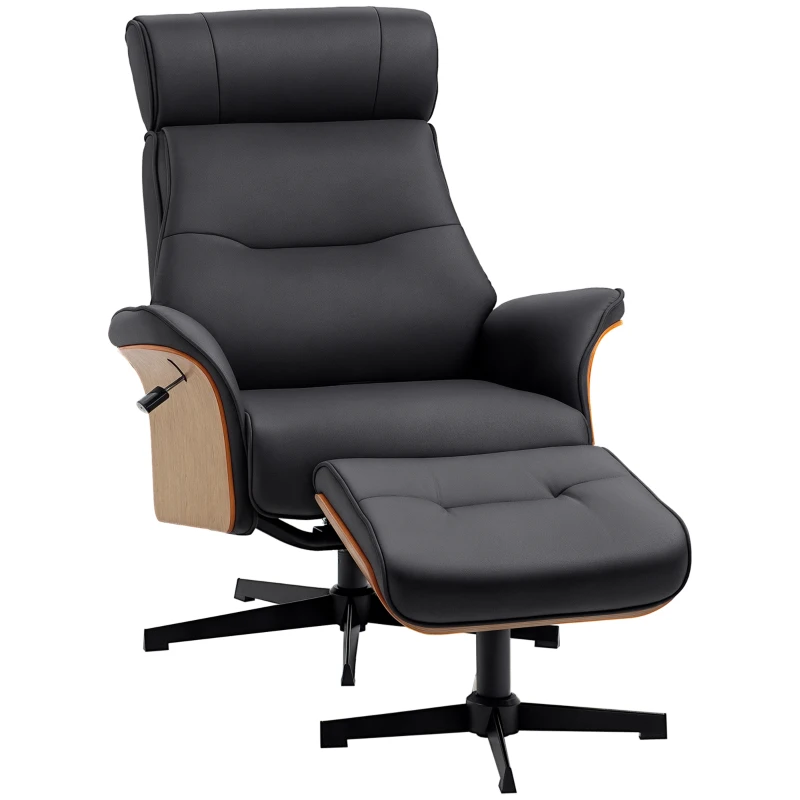 HOMCOM Sillón Relax con Reposapiés Reclinable hasta 135° Giratorio 360° con Reposacabezas Ajustable 84x83x103 cm Negro