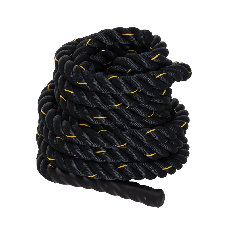 HOMCOM Cuerda de Batalla Ø38 mm Longitud 9 m Battle Rope Formación Battling Power Cuerda Ejercicio Fitness Deporte Poliéster Ultra Resistente Negro