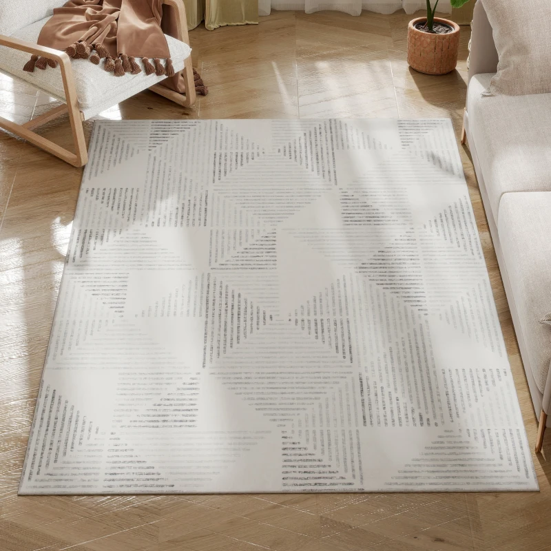 HOMCOM Modern Area Rug, Geometric Pattern Non-Slip Washable Rug, Soft Floor Carpet for Living Room, Bedroom, Dining Room, Home Office, 170 x 120 cm, Grey