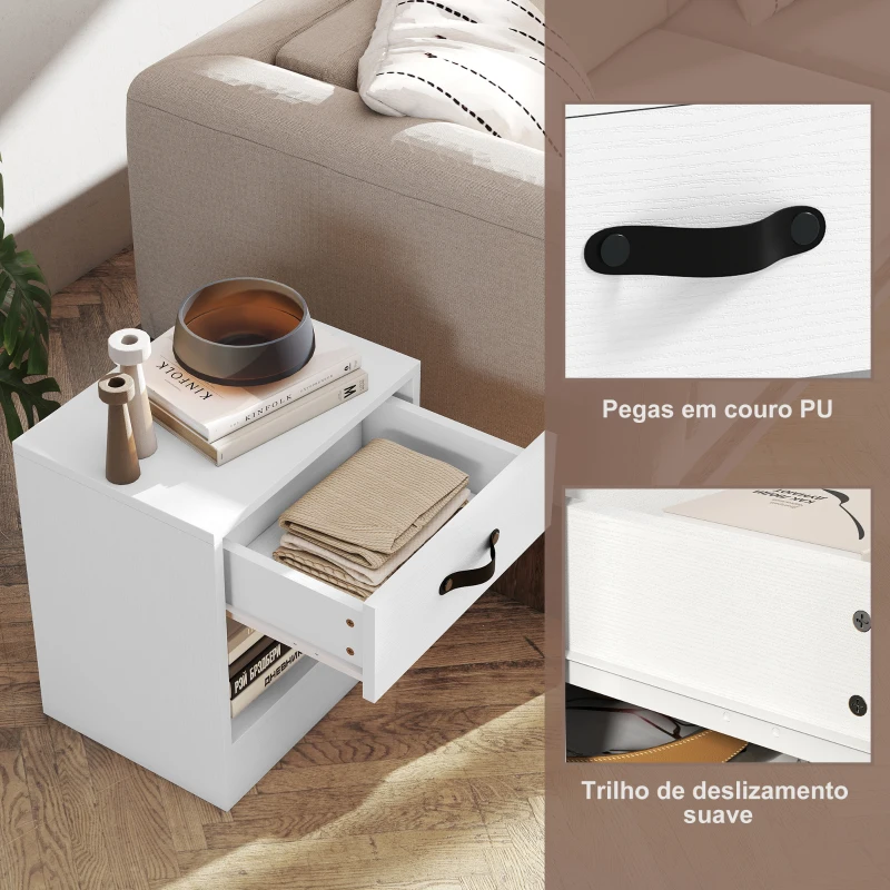 HOMCOM Conjunto de 2 Mesas de Cabeceira para Dormitório Estreitas com Gaveta e Compartimento Aberto 39x28x41 cm Branco