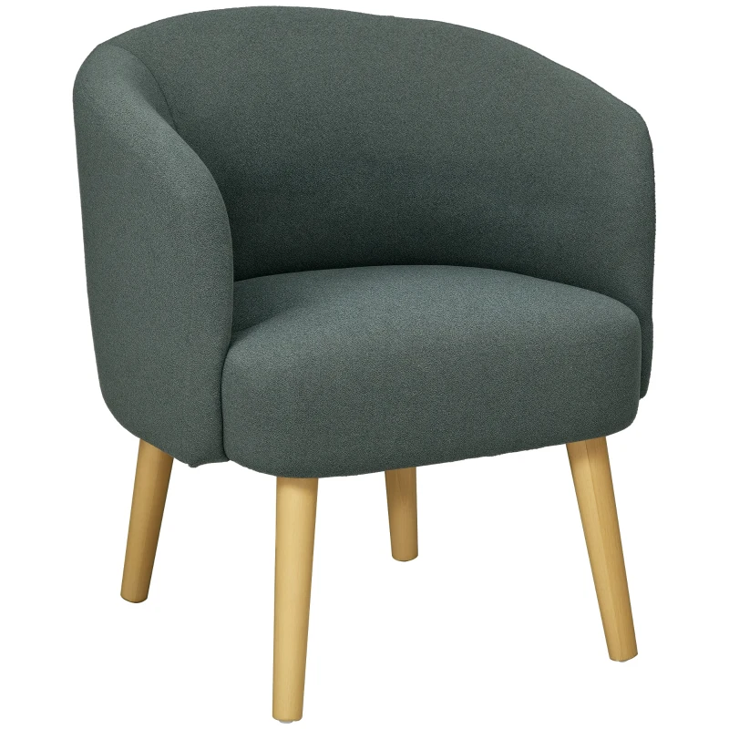 HOMCOM Fotoliu Modern din Material Teddy, Fotoliu Confortabil pentru cu Picioare din Lemn, 67x66x67 cm, Verde Închis