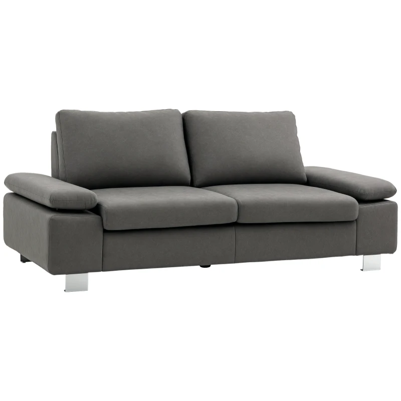 HOMCOM Divano 3 Posti Reclinabile e Imbottito con Braccioli Regolabili, in PU, Legno e Metallo, 200x88x86 cm, Grigio