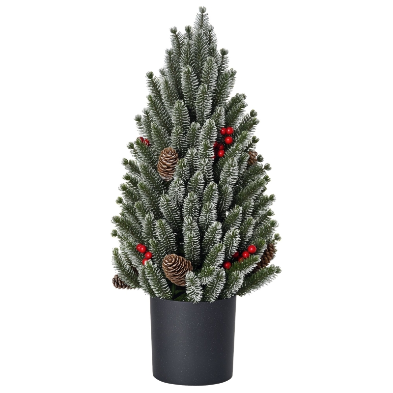 HOMCOM Mini Weihnachtsbaum mit Tannenzapfen, roten Beeren und Übertop 50 cm hoch, Mehrfarbig