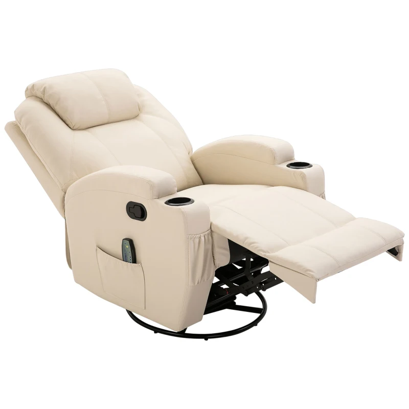 HOMCOM Fauteuil de massage inclinable, fauteuil de relaxation, dossier et repose-pieds réglable, 84 x 92 x 109 cm, crème