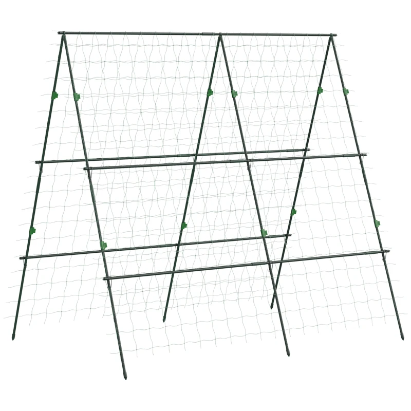 Outsunny Garden Cucumber Trellis for Climbing Plants, A-Frame Trellis Plant Support with Climbing Net, DIY Adjustable Cucumber Support Frame for Raised Bed, Vegetables, Flowers, Fruit, Green