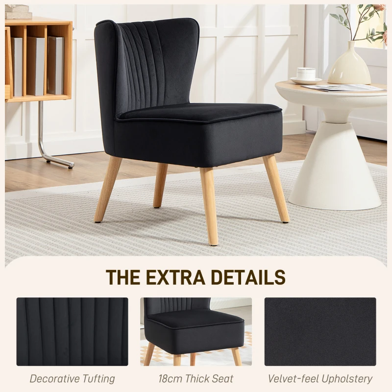 HOMCOM Modern Accent Chair, Fabric Living Room Chair with Rubber Wood Legs and Thick Padding, Black