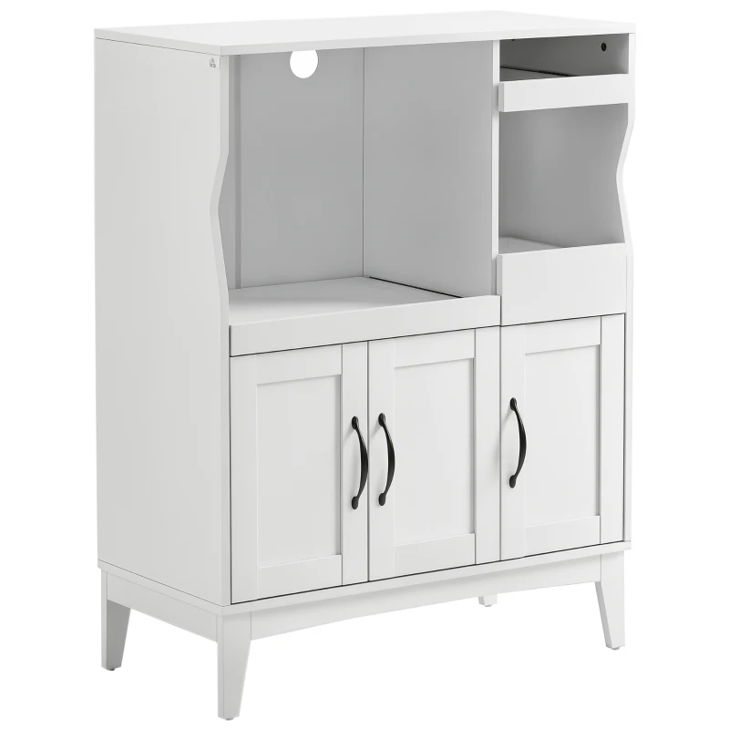 HOMCOM Bufet de Bucătărie cu 2 Dulapuri, Sertar și Rafturi Extensibile pentru Cuptor cu Microunde, 84x39x109 cm, Alb