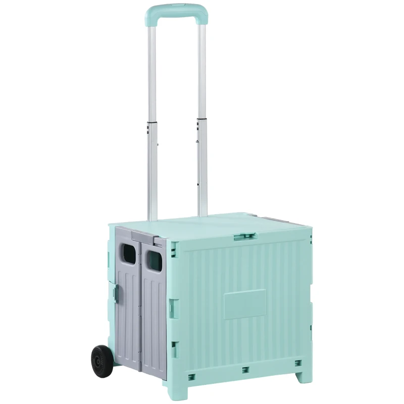 HOMCOM Carrito para Supermercado con 2 Ruedas Longitud de Mango Ajustable Capacidad 32 Litros 41,5x32,5x85 cm Verde