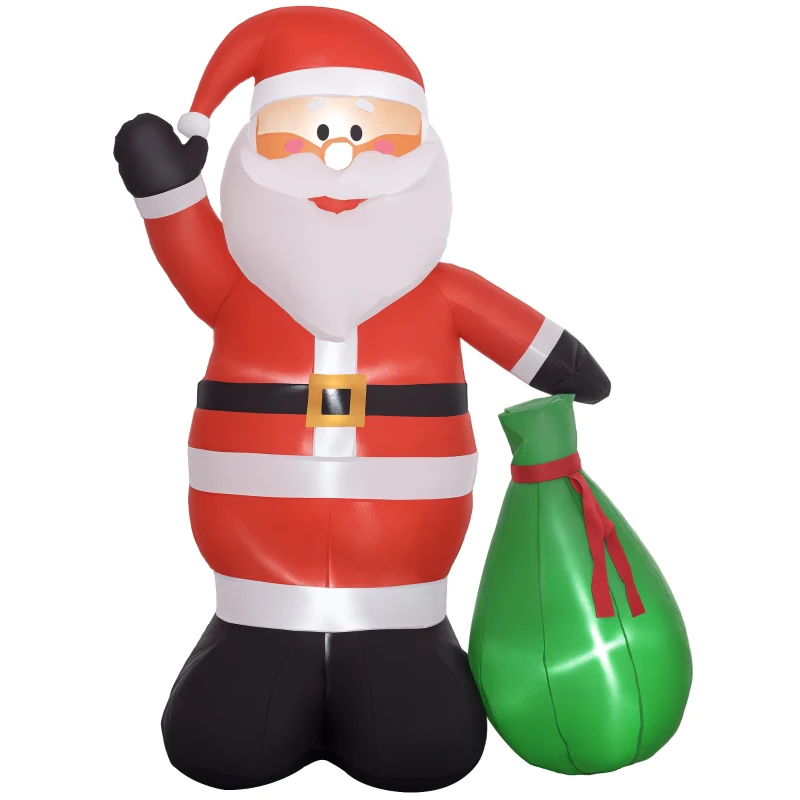 Outsunny Père de Noël gonflable de 180 cm avec lumières LED, matériel fixation et souffleur, intérieur et extérieur