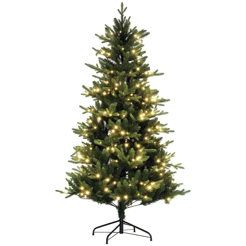 HOMCOM Árbol de Navidad Artificial 180 cm con 350 Luces LED 726 Ramas y Soporte de Acero Árbol Navideño para Interior Verde