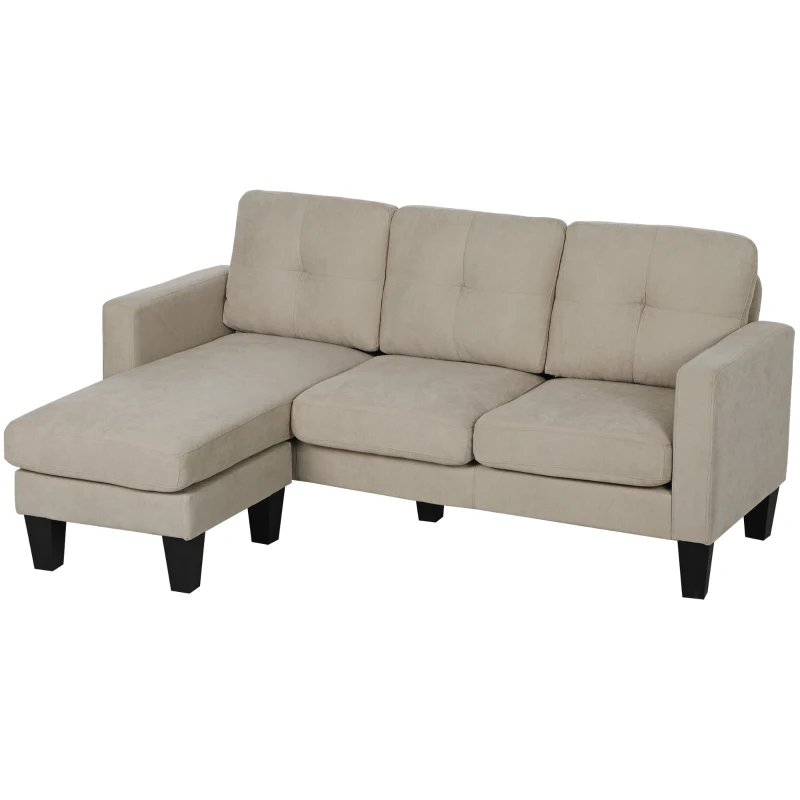HOMCOM Canapé d'angle 3 Places méridienne réversible droite ou gauche, salon, grand confort, dossier capitonné, beige