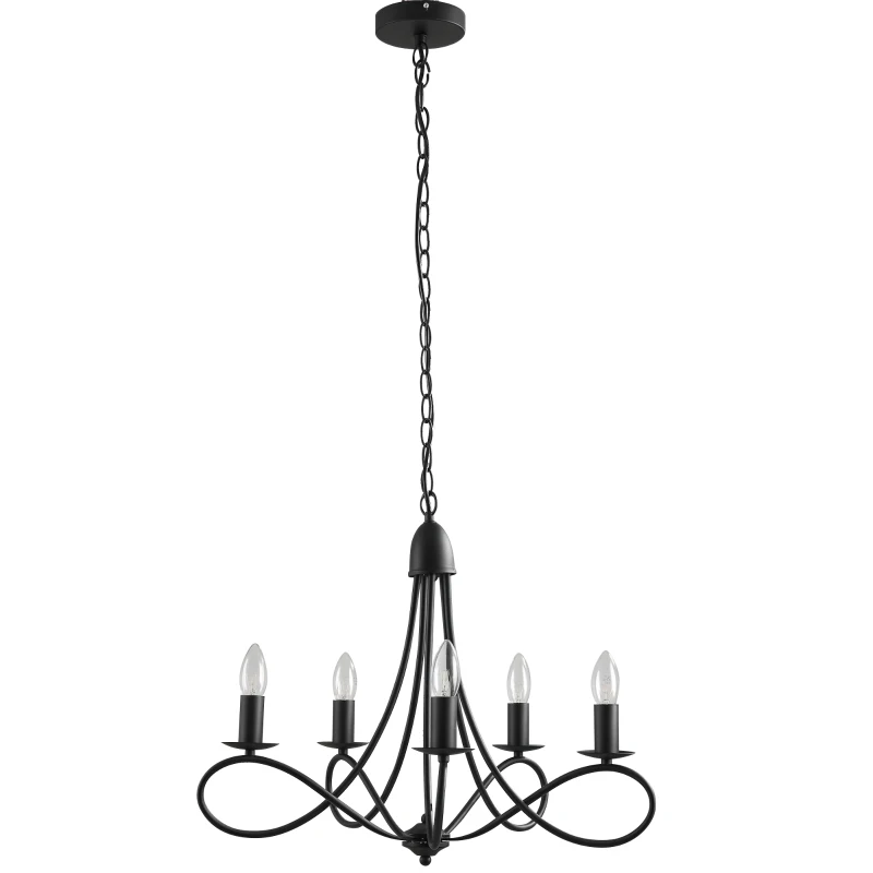 HOMCOM Lampadario a Soffitto Stile Rustico, Acciaio Intrecciato Nero con 5 Candelieri Regolabili e Pieghevoli Ф58 x 45cm
