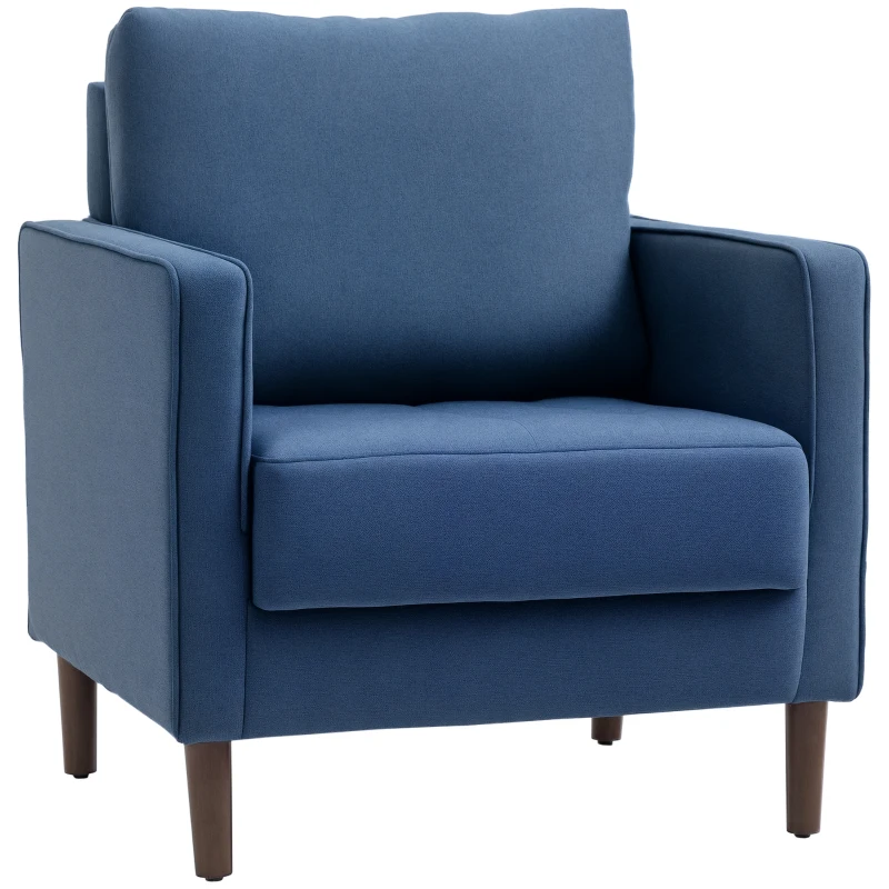HOMCOM Poltrona Moderna in Tessuto Effetto Lino, Struttura in Legno e Imbottitura Spessa, 76x70x87cm, Blu