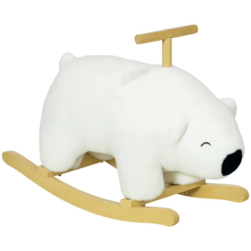 HOMCOM Ours à bascule pour enfant jeux jouet à bascule avec sons pour 3 - 6 ans socle en bois blanc