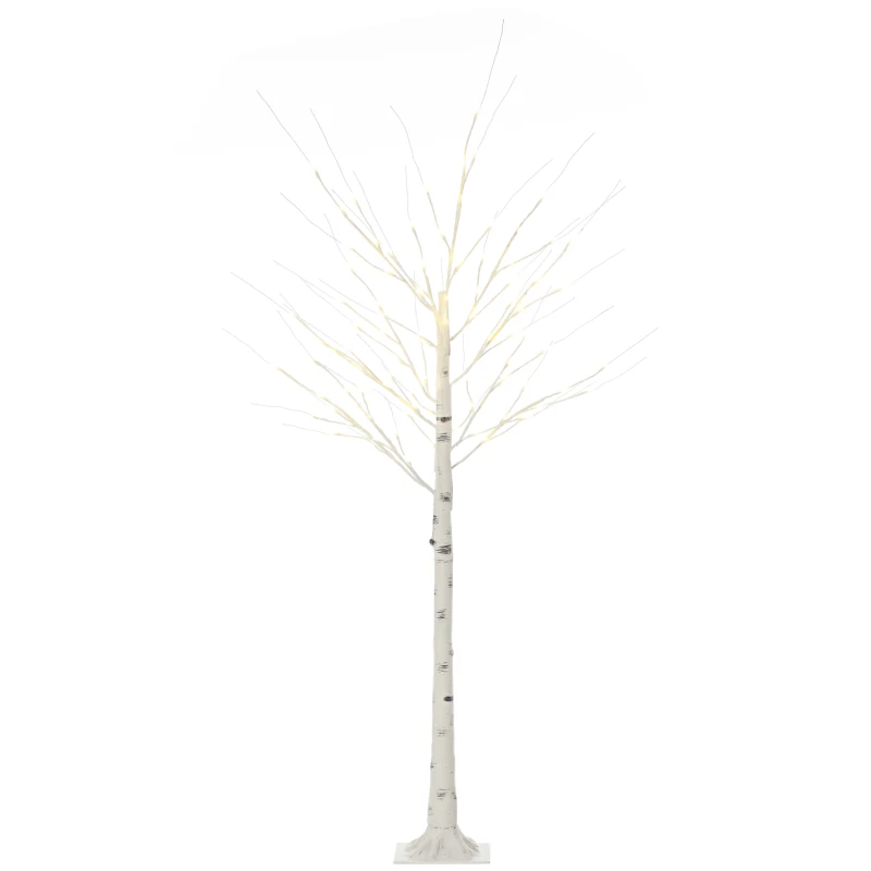 HOMCOM Kunstbaum, Kunstbirke, mit LED-Beleuchtung, warmweiß, realistische, weiße Rinde, 22 x 22 x 180cm