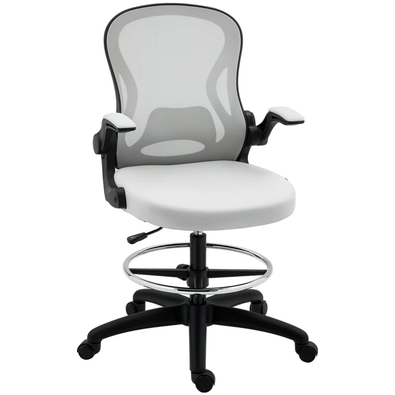 Vinsetto Silla de Dibujo Giratoria con Soporte Lumbar Reposapiés Ajustable y Reposabrazos Abatibles 59x65x102-122 cm Gris Claro