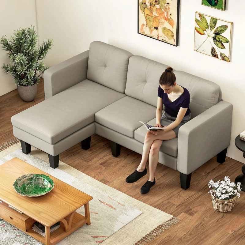HOMCOM Sofá de esquina de 3 plazas con chaise longue reversible izquierda o derecha, sala de estar, gran confort, respaldo acolchado, beige