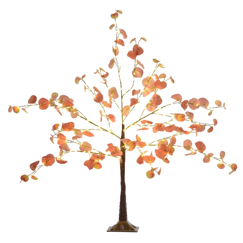 HOMCOM Lámpara de Árbol 120 cm con 175 Luces LED y Base Decoración Navidad para Interiores y Exterior Naranja