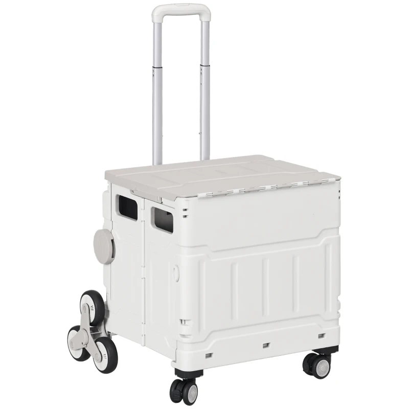 HOMCOM Carrito de la Compra Plegable con 2 Ruedas para Subir Escaleras Ángulo y Longitud de Mango Ajustable 48x43x95 cm Blanco