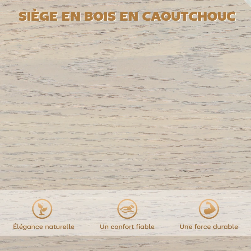 HOMCOM Lot de 2 tabourets de bar, chaises de bar pivotantes avec assise en hévéa, hauteur réglable et repose-pieds, blanc