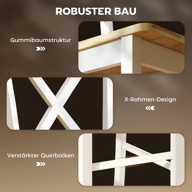 HOMCOM 2-delige Set Barstoelen met Rugleuning en Voetsteun, Rubberwood, voor Keuken, Eetkamer, Bar, Eiken + Wit