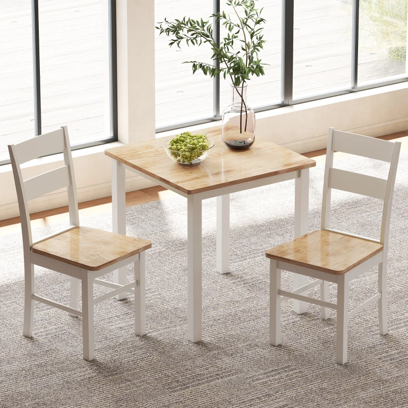 HOMCOM Tavolo da pranzo in legno di gomma, per fino a 4 persone, pad antiscivolo, Legno naturale