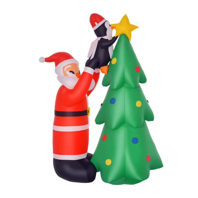 HOMCOM Árbol de Navidad Inflable 184 cm con Luces LED Decoración Navideña Hinchable con Papá Noel y Pingüino para Fiestas Interiores y Exteriores 123x80x184 cm Multicolor