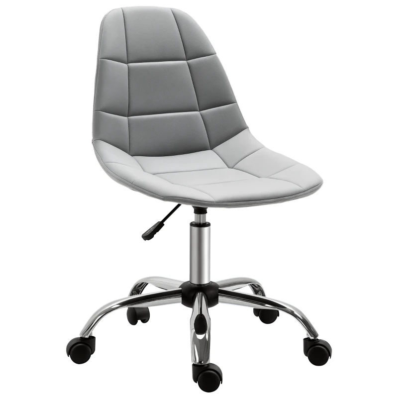Vinsetto Sedia Girevole , Design Ergonomico e Regolabile Senza Braccioli, Grigio, 59x59x81-91cm
