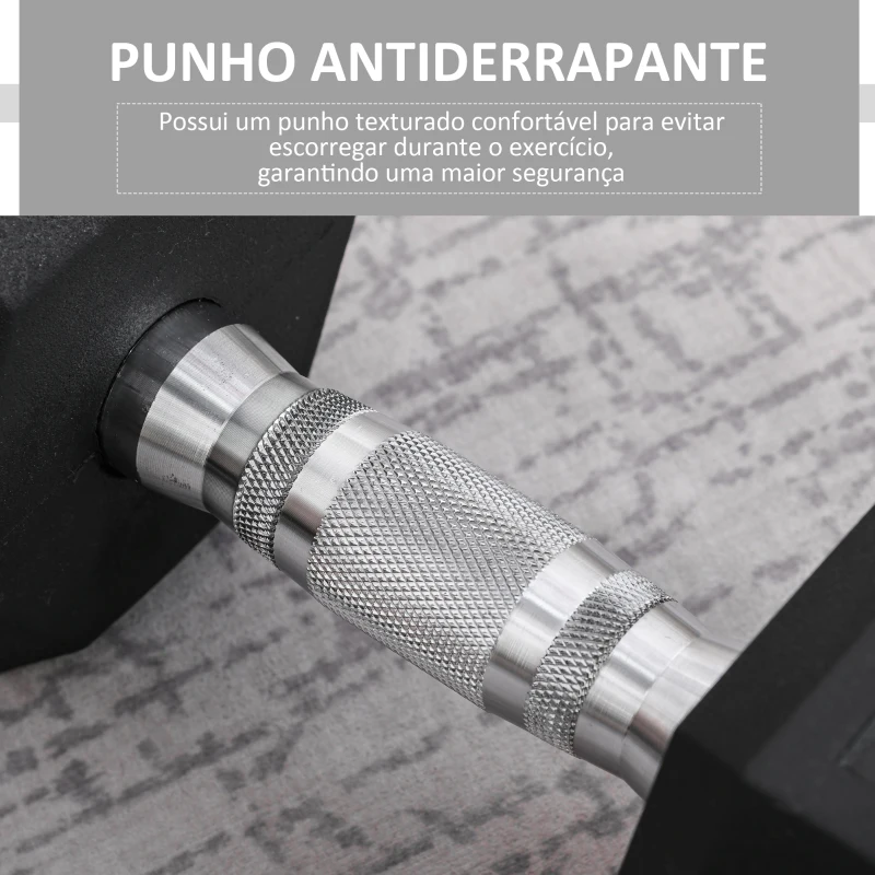 HOMCOM Haltere Hexagonal 12,5 kg em Ferro Fundido Pesos de Aço Revestidos a Borracha com Pega Texturizada para Musculação Preto