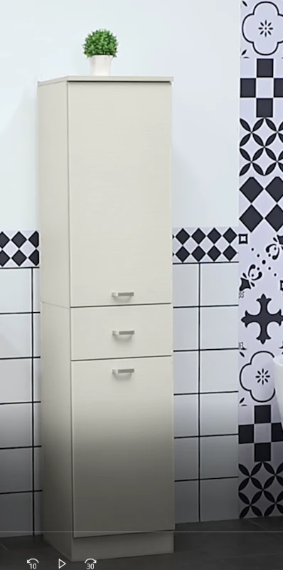 HOMCOM Armario Alto de Baño Mueble Auxiliar con 1 Cajón 2 Puertas y Estantes Interiores Ajustables 34x34x150cm Natural