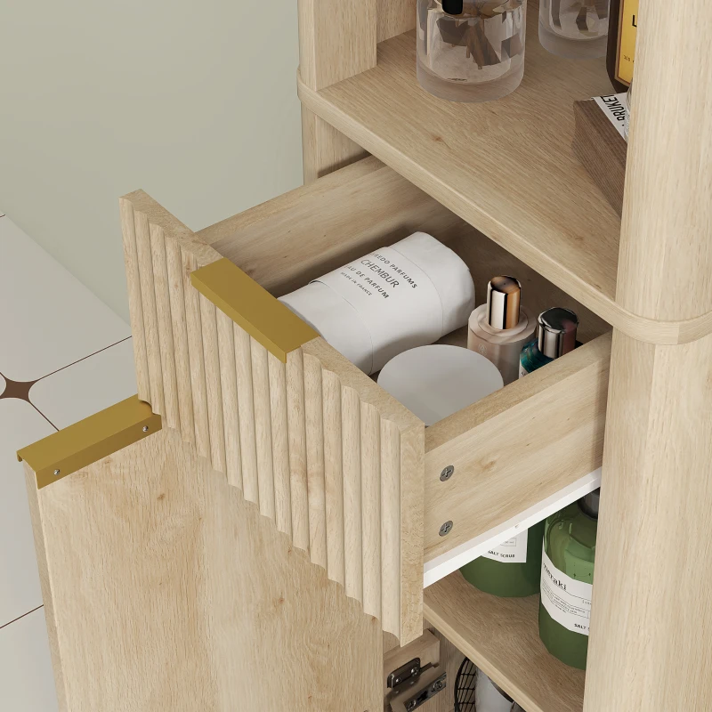 HOMCOM Columna Alta de Baño con Estantes y Cajón Diseño Compacto y Funcional para Espacios Reducidos 33x30x170 cm Tono Madera