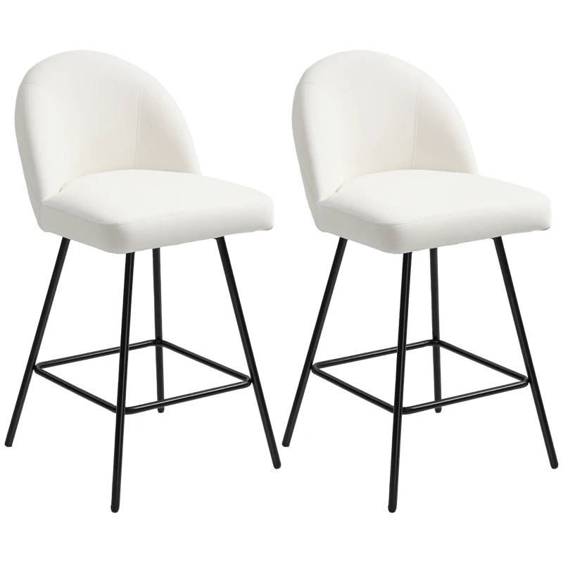 HOMCOM Set 2 Scaune de Bar cu Spatar din Catifea si Suport pentru Picioare, 48.5x56x92 cm, Alb Crem