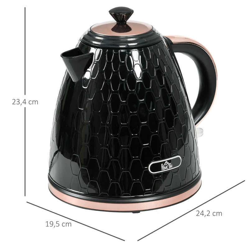 HOMCOM Hervidor de agua, 2200W, Ventana transparente, Filtro, Hervidor rápido, Negro