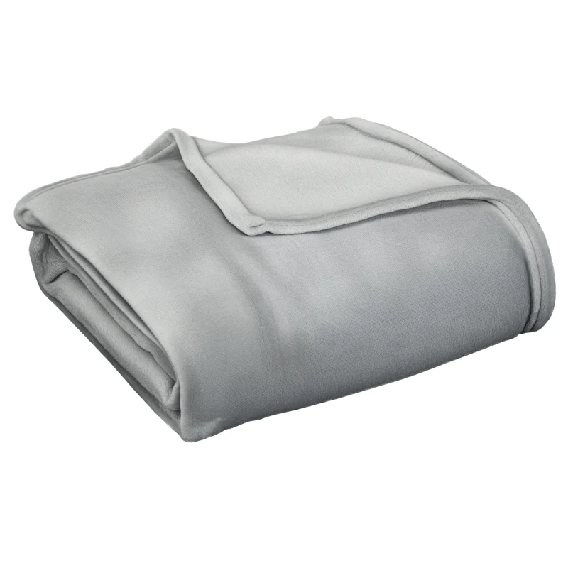 HOMCOM Patura din Flanel 330 GSM Reversibila pentru Utilizare in interior si la Exterior, 203x152x0.5 cm, Gri deschis