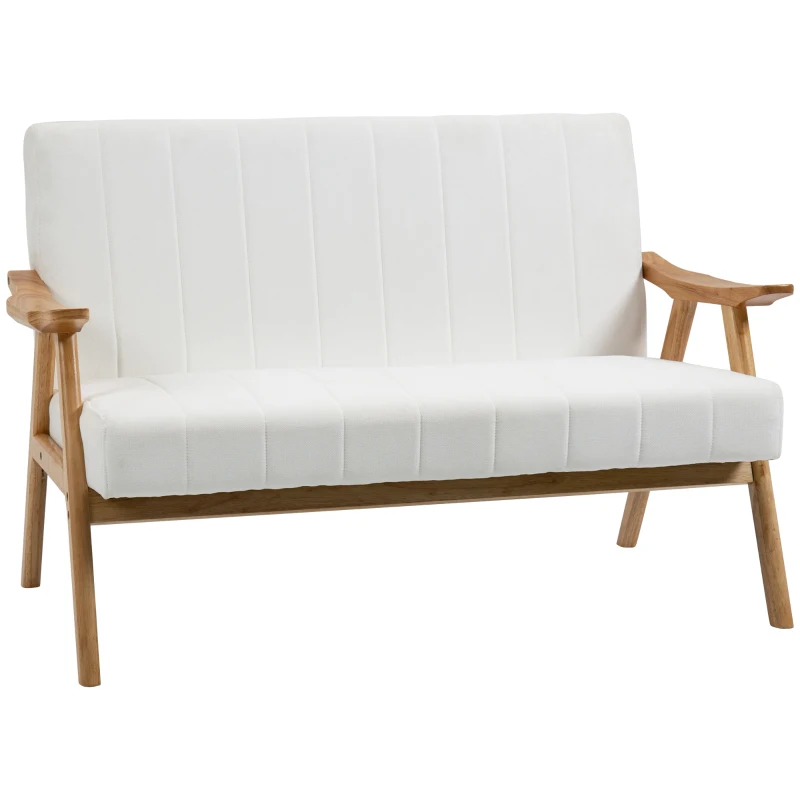 HOMCOM Sofá de 2 Plazas Moderno Tapizado en Poliéster con Asiento Acolchado y Patas de Madera 130x74x82 cm Crema