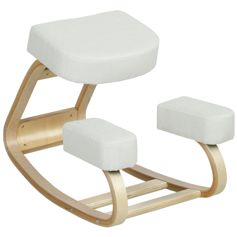 Vinsetto Silla Ergonómica con Rodilleras en Madera de Abedul y Cojín, 51x69x58 cm, Crema