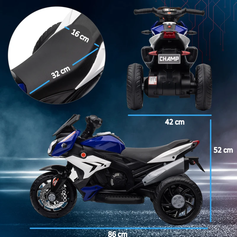 HOMCOM Moto électrique enfants 3 roues 6 V, voiture électrique enfants 3 à 5 ans, effets lumineux et sonores, 86x42x52cm, noir(m-3)